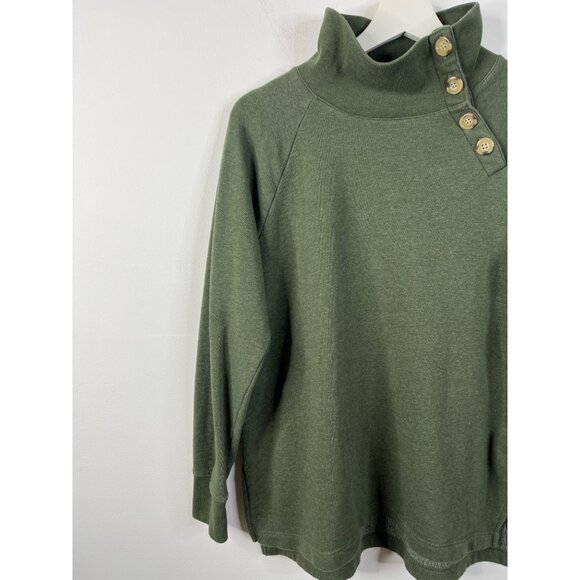 J Crew Small Green Button Collar Fleece Pullover Sweatshirt - Picture 5 of 10